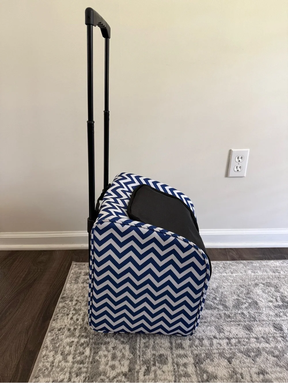 Rolling Pet Carrier with Blue Chevron Print